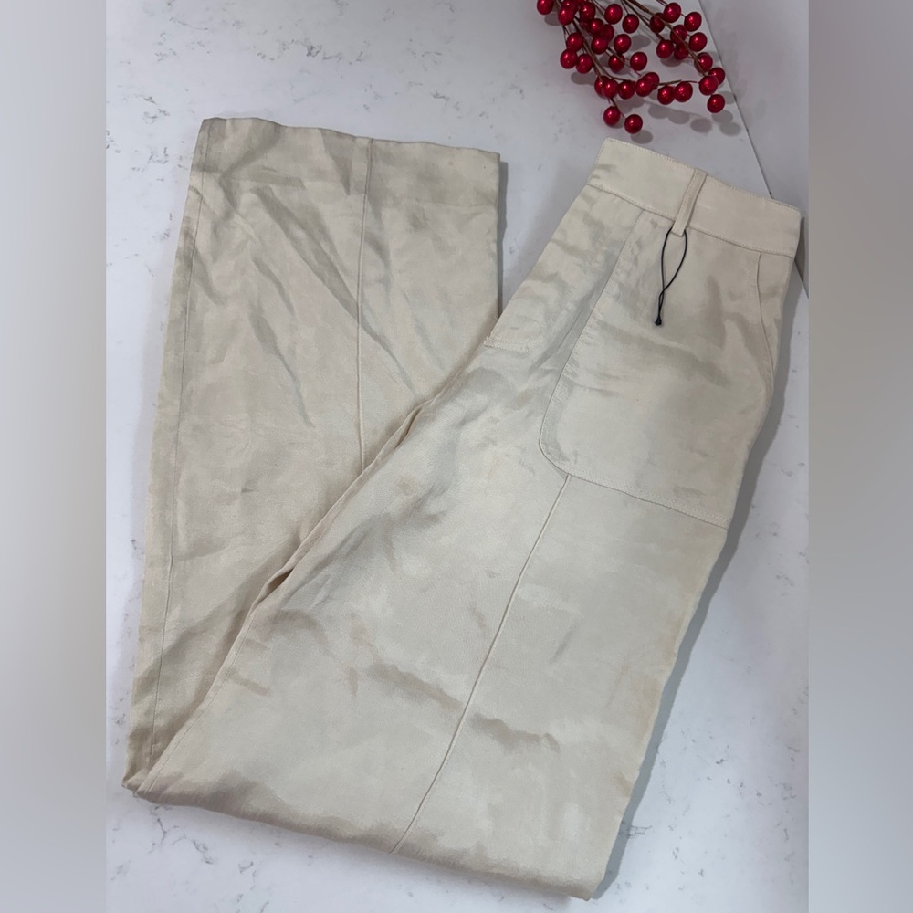 Zara 100% Lyocell Cream Wide-Leg Pants - Picture 8 of 13